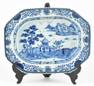 KANGXI PERIOD BLUE AND WHITE OCTAGONAL PLATE 清 康熙青花山水八角盘