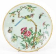 QING CELADON GLAZE CANTON FAMILLE ROSE PLATE 清 豆青釉广彩花鸟碟