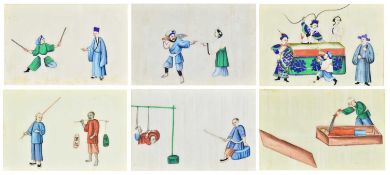 SIX LATE QING DYNASTY RICE PAPER WATERCOLOUR 清末 通草/米紙畫