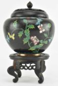 EARLY 20TH CENTURY CHINESE CLOISONNE JAR WITH WOODEN COVER