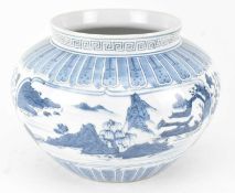 BLUE AND WHITE LANDSCAPE FLORAL JAR 青花山水花卉大罐