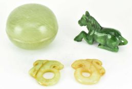 COLLECTION OF FOUR PIECES OF JADEITE SOFT JADE PIECES