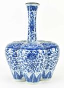 QING DYNASTY BLUE AND WHITE TULIP VASE 清 青花缠枝莲六连瓶