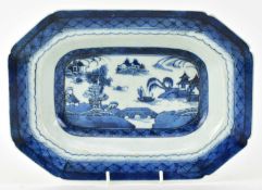 QING DYNASTY BLUE AND WHITE CERAMIC PLATE 清 青花山水八角盘