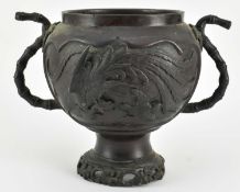 MEIJI PERIOD BRPONZE TWIN VASE PLANTER 日本明治铜双耳花盆