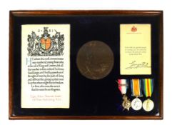 WWI MEDALS - MEDAL GROUP & MEMORAIL PLAQUE - ARMY SERVICE CORPS