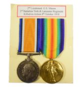 WWI MEDALS - SECOND LIEUTENANT IN THE YORK & LANCASTER REGIMENT