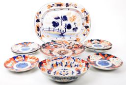 LATE 19TH CENTURY IMARI STYLE DISH PLATES AND PLATTER