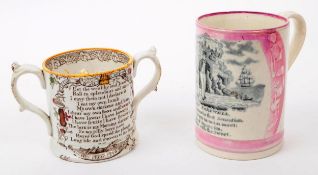 SUNDERLAND AND STAFFORDSHIRE 19TH CENTURY POTTERY MUGS