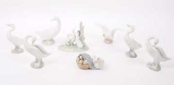LLADRO & NAO - EIGHT HAND PAINTED PORCELAIN FIGURES OF GEESE & DUCKS
