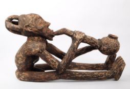 VINTAGE 20TH CENTURY HAND CARVED CONGO PIPE SMOKING FIGURE