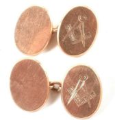 EARLY 20TH CENTURY HALLMARKED 9CT GOLD MASONIC CUFFLINKS