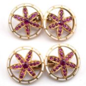 PAIR OF RUBY & ENAMEL CUFFLINKS CASED
