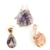 THREE HALLMARKED 9CT GOLD & GEM SET NECKLACE PENDANTS