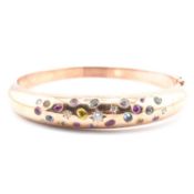 HALLMARKED 9CT ROSE GOLD GEM SET HINGED BOMBE BANGLE