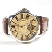 EARNSHAW CONTEMPORARY STAINLESS STEEL & LEATHER WRISTWATCH