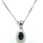 HALLMARKED 9CT GOLD SAPPHIRE & DIAMOND PENDANT NECKLACE