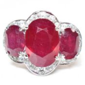 18CT WHITE GOLD RUBY & DIAMOND HALO RING