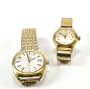 TWO ROAMER YELLOW TONE METAL WRISTWATCHES