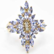 HALLMARKED 9CT GOLD TANZANITE & DIAMOND CLUSTER RING