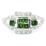 HALLMARKED 9CT WHITE GOLD & GREEN DIAMOND RING