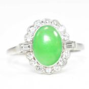 ART DECO 18CT GOLD & PLATINUM TRANSLUCENT JADE & DIAMOND RING WITH CERTIFICATE