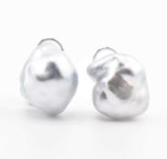 PAIR OF 18CT WHITE GOLD & BAROQUE PEARL EARRINGS