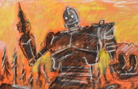 THE IRON GIANT - ORIGINAL COLOUR MIXED MEDIA BY RICHARD BAZLEY