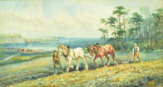 DAVID BATES (1840-1921) - THE PLOUGH TEAM - WATERCOLOUR ON PAPER