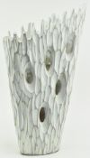 VINTAGE DECORATED PERFORATED WHITE PAINTED MANGO WOOD SCULPTURE