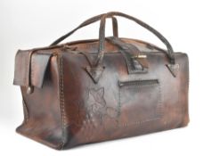 VINTAGE 20TH CENTURY LEATHER EMBOSSED LUGGAGE HOLDALL