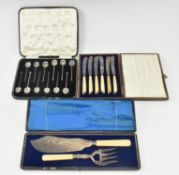 THREE CASES OF 20TH CENTURY SILVER PLATED CUTLERY AND SPOONS