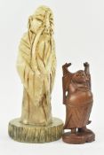 TWO 20TH CENTURY CHINESE CARVINGS OF DEITIES - SHAOLAO & LAUGHING BUDDHA