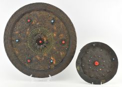 TWO VINTAGE INDIAN BRASS COPPER WALL HANGINGS