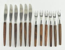 VINTAGE DANISH STYLE TEAK HANDLED SMALL CUTLERY SET