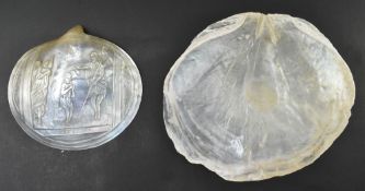 TWO 19TH CENTURY MOTHER OF PEARL RELIGIOUS SHELL CARVINGS