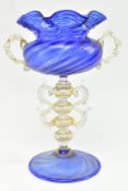 20TH CENTURY VENETIAN BLUE & GILT GLASS CENTREPIECE GOBLET