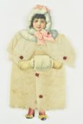 EARLY 20TH CENTURY PAPER DOLL IN MOCK FUR COAT