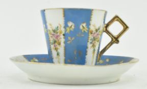 19TH CENTURY EUROPEAN FINE BONE CHINA TEACUP & SAUCER