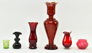 SIX PIECES OF 19TH CENTURY COLOURED DECORATIVE GLASSWARE