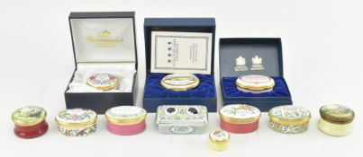 COLLECTION OF VINTAGE ENAMEL PILL BOXES INCL. HALCYON DAYS, CRUMMLES ETC