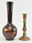A 20TH CENTURY JAPANESE LACQUER VASE & A CLOISONNE CANDLE STICK