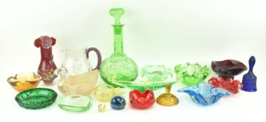 COLLECTION OF MID CENTURY PRESSED VINTAGE COLOURED GLASSWARE