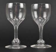 PAIR OF 19TH CENTURY HOLLOW STEMMED GLASS WINE GLASSES