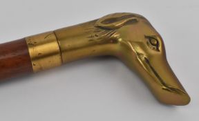 EARLY 20TH CENTURY BRASS DOG HANDLED WALKING STICK CANE