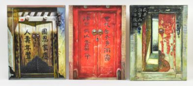 THREE CHINESE MIXED MEDIA ON CANVAS MOTIVATIONAL DECORATIVE PAINTINGS