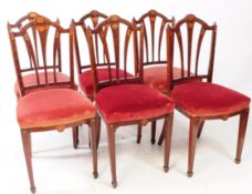 SIX 19TH CENTURY DUTCH MARQUETRY INLAID DINING CHAIRS