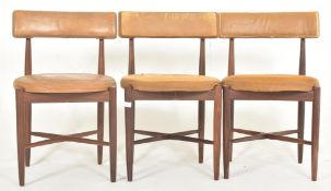 VICTOR B. WILKINS X G-PLAN - FRESCO - SIX MID CENTURY TEAK & LEATHER DINING CHAIRS