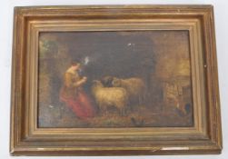 19TH CENTURY OIL ON CANVAS FARMERS WIFE PAINTING