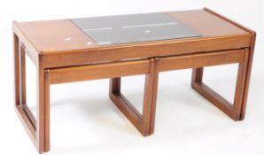 BRITISH MODERN DESIGN - MID CENTURY TEAK & GLASS NEST OF TABLES